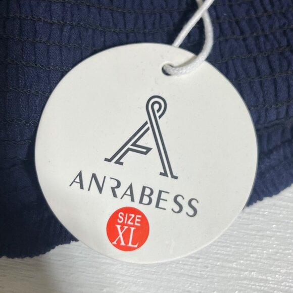 Anrabess Womens Smocked Crop Top Linen Blend Ruffled Straps Blue Size XL - Picture 9 of 9